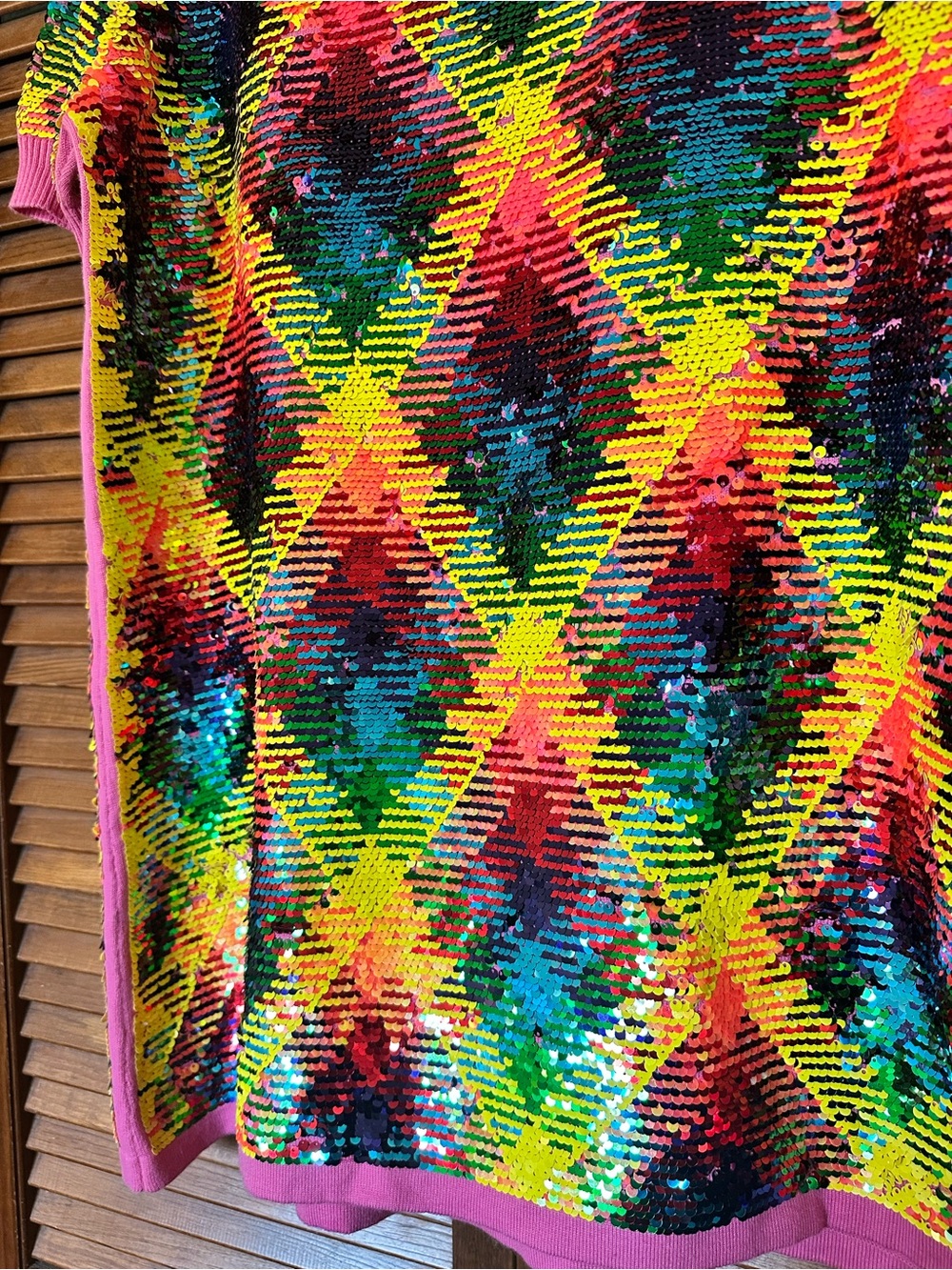 QUEEN OF SPARKLES Multicolor Sequin Mini Dress with Pink Trim size xs. - Picture 3 of 6